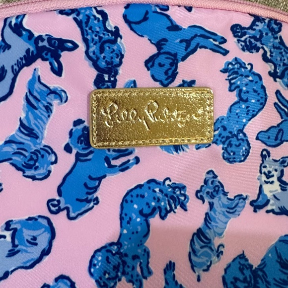 Lilly Pulitzer Pink and Blue Dog Print Makeup Pouch - Picture 4 of 6